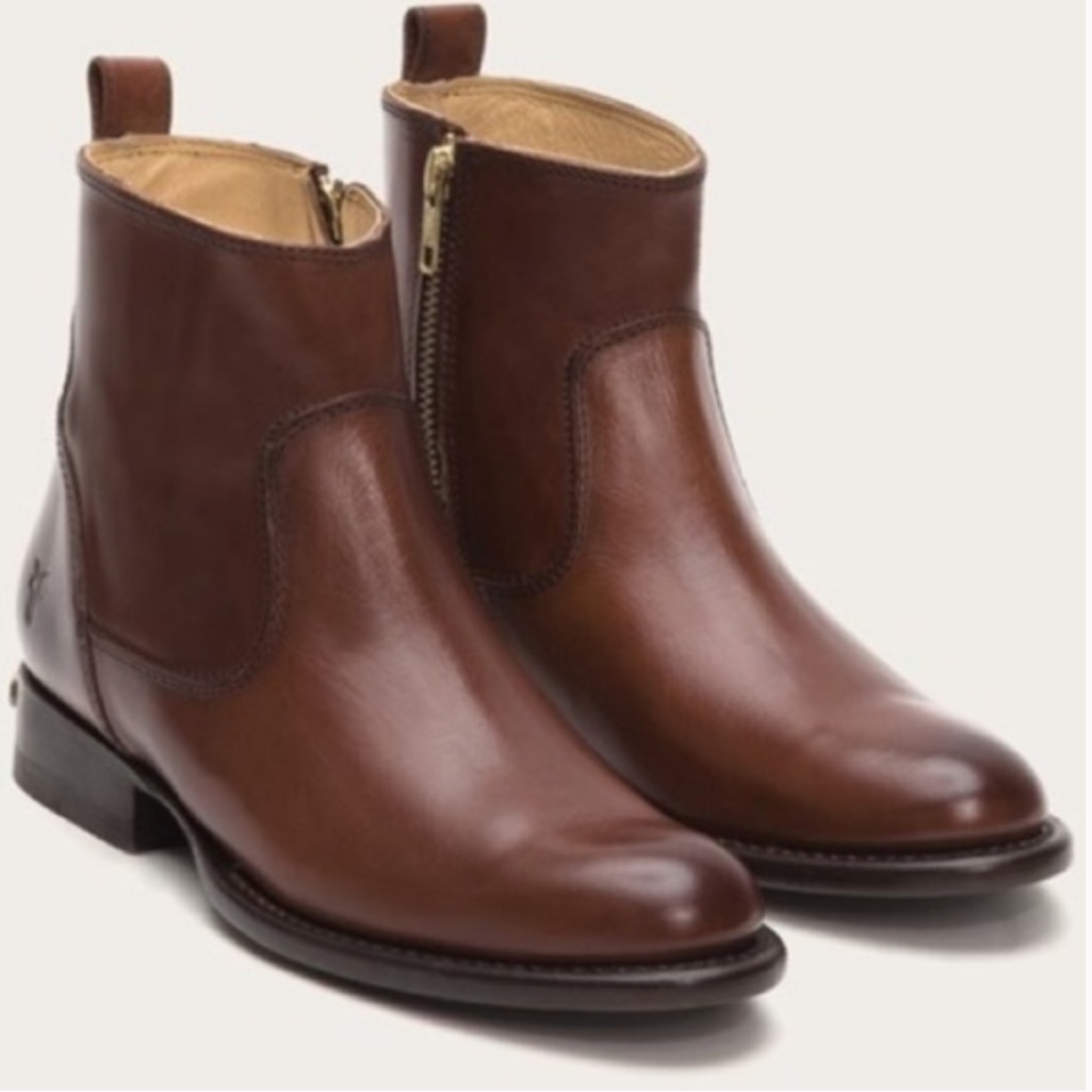 Frye Leather Ankle Zip Boots Classic Brown | Size 8.5